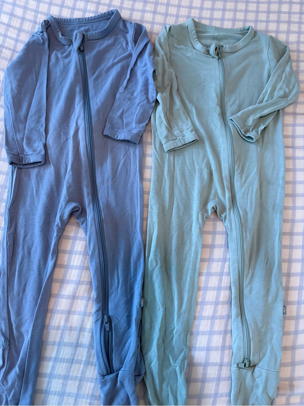 Kyte BABY Blue and Sage Zippered Bamboo Footie Pajama Sleepers - 2 Pack